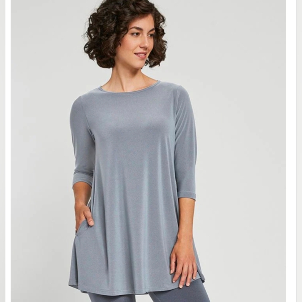 Sympli Clothing Trapeze Tunic 3/4 Sleeves Melange Silver Size 2 New With tags!